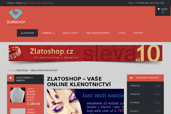 Webové stránky Zlatnictví Zlatoshop.cz, Kroměříž